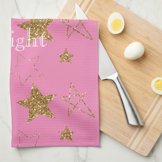 Pink with Gold Stars Theedoek (Quarter Fold)