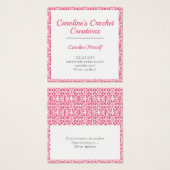 Pink With White Crochet Lace Pattern Business Card Vierkante Visitekaartjes (Voorkant /achterkant)