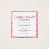 Pink With White Crochet Lace Pattern Business Card Vierkante Visitekaartjes (Voorkant)