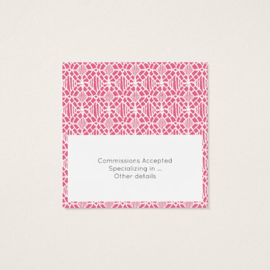 Pink With White Crochet Lace Pattern Business Card Vierkante Visitekaartjes (Achterkant)