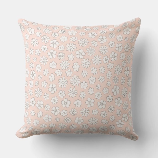Pink with White Daisies Throw Pillow Buitenkussen (Voorkant)