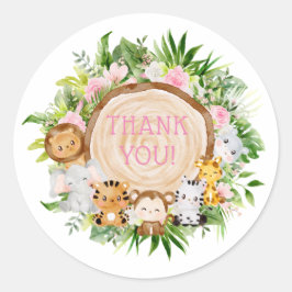 Pink Woodland Animals Baby shower Dank u Ronde Sticker