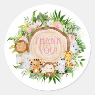 Pink Woodland Animals Baby shower Dank u Ronde Sticker