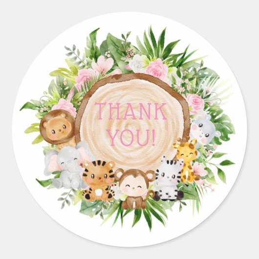 Pink Woodland Animals Baby shower Dank u Ronde Sticker (Voorkant)
