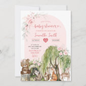 Pink Woodland Animals Enchanted Forest Baby shower Kaart (Voorkant)
