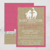 Pink Woodland Baby shower Herten en Burlap Kaart (Voorkant / Achterkant)