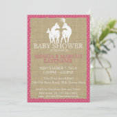 Pink Woodland Baby shower Herten en Burlap Kaart (Staand voorkant)