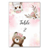Pink Woodland Baby Shower Table Number Sign Kaart (Voorkant)