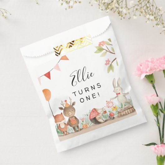 Pink Woodland Birthday Party Bedankzakje (Gezegeld)