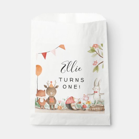 Pink Woodland Birthday Party Bedankzakje (Voorkant)