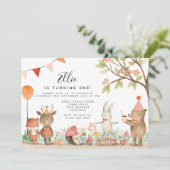 Pink Woodland Birthday Party Kaart (Staand voorkant)