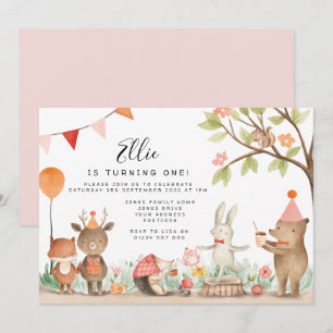 Pink Woodland Birthday Party Kaart