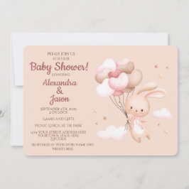 Pink Woodland Bunny Rabbit Baby shower Kaart