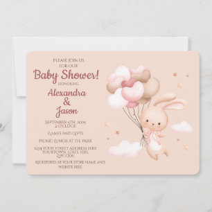 Pink Woodland Bunny Rabbit Baby shower Kaart