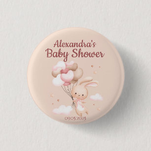 Pink Woodland Bunny Rabbit Baby shower Ronde Button 3,2 Cm