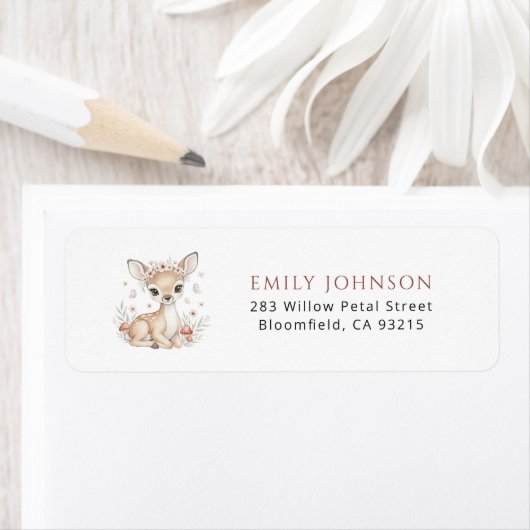 Pink Woodland Deer Girl Baby Shower Return Address Etiket (Insitu)