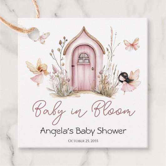 Pink Woodland Fairies Baby shower Bedankjes Labels (Voorkant)