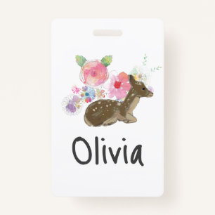 Pink Woodland Floral, gepersonaliseerd meisje Badge