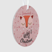 Pink Woodland Fox Eerste Kerstfoto Ornament (voorkant)