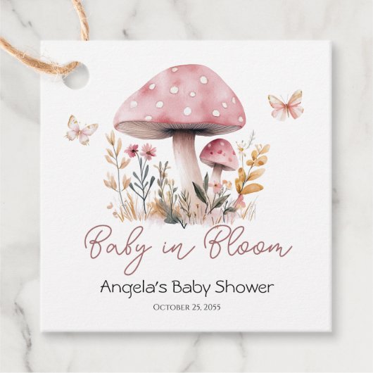 Pink Woodland Mushroom Baby shower Bedankjes Labels (Voorkant)