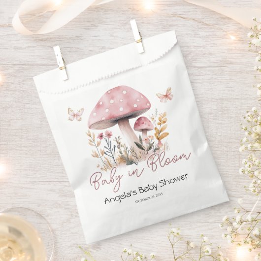 Pink Woodland Mushroom Baby shower Bedankzakje (Geknipt)