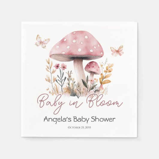 Pink Woodland Mushroom Baby shower Servet (Voorkant)
