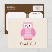 Pink Woodland Owl Dank je wel Briefkaart (Voorkant / Achterkant)