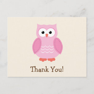 Pink Woodland Owl Dank je wel Briefkaart