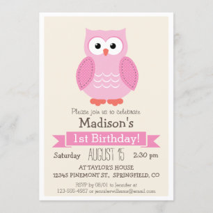 Pink Woodland Owl Girl's verjaardagsfeestje uitnod Kaart