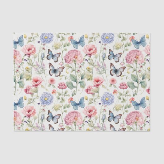 Pink Woodland Vlinders en Bloemen Decoupage Tissuepapier (Voorkant)