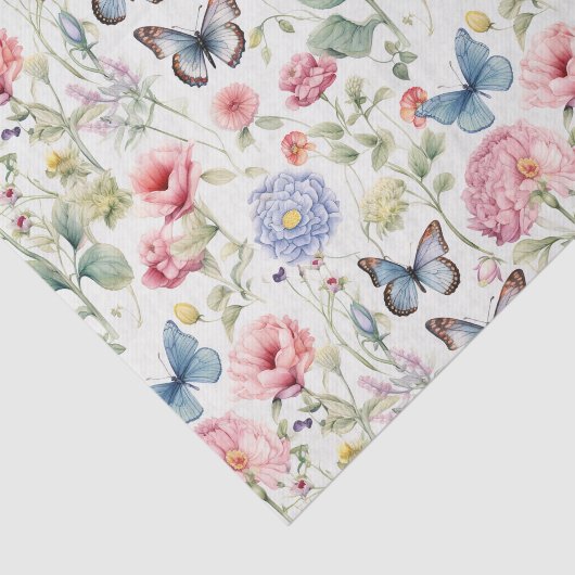 Pink Woodland Vlinders en Bloemen Decoupage Tissuepapier (Detail)