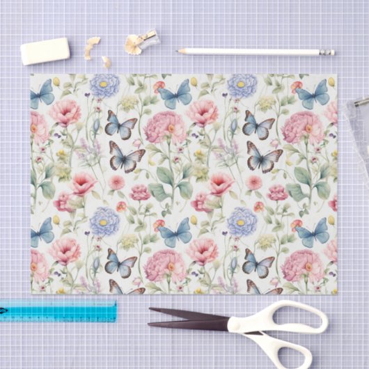 Pink Woodland Vlinders en Bloemen Decoupage Tissuepapier (Craft)
