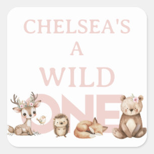 Pink Woodland Wild Een 1e Verjaardag Vierkante Sticker