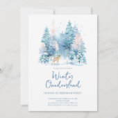 Pink Woodland Winter Onederland 1e verjaardagsfees Kaart (Voorkant)