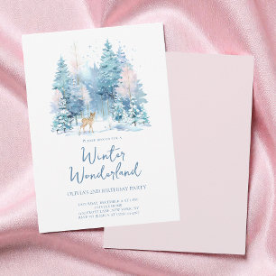 Pink Woodland Winter Wonderland 2e Verjaardagsfees Kaart