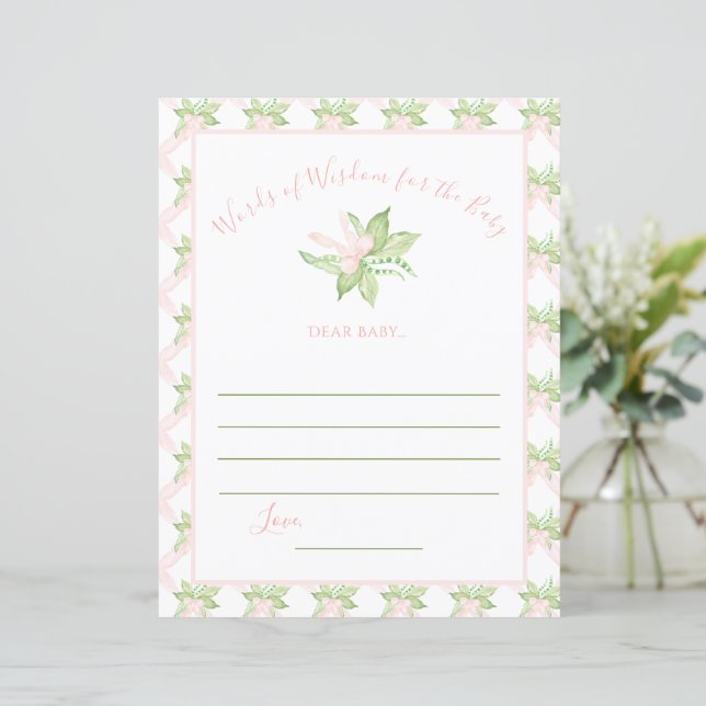Pink Words of Wisdom Sweet Pea Baby Shower Game (Staand voorkant)