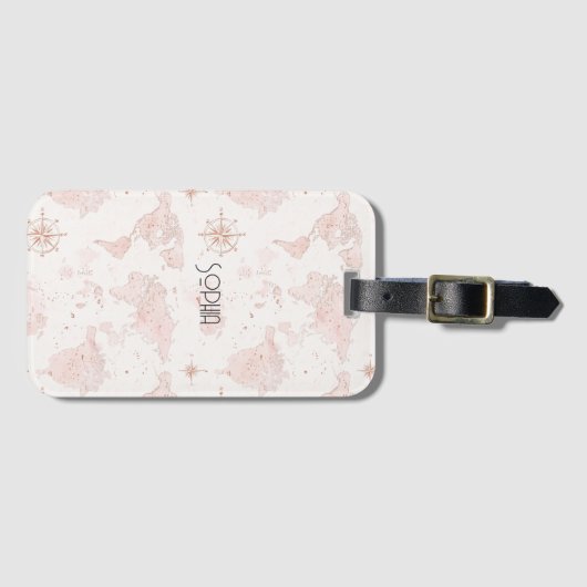 Pink World Map Bagagelabel (Voorkant (horizontaal))