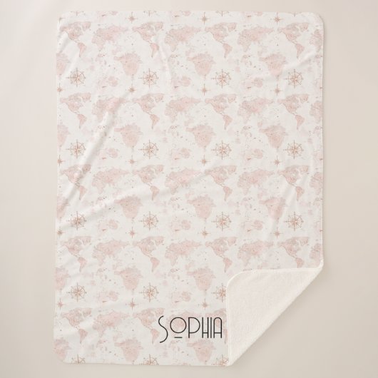 Pink World Map Sherpa Deken (Voorkant)