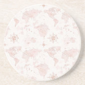 Pink World Map Zandsteen Onderzetter (Voorkant)