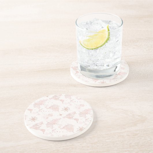 Pink World Map Zandsteen Onderzetter (Zijkant)