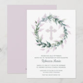 Pink Wreath Baptism Invitations (Voorkant / Achterkant)