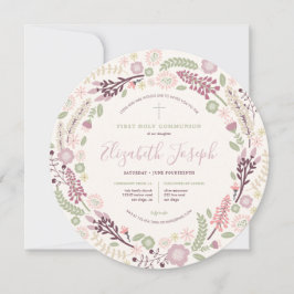 Pink Wreath First Heilige Communie Kaart