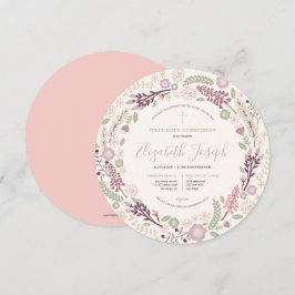 Pink Wreath First Heilige Communie Kaart