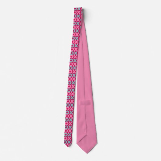 PInk X O Kusses Knuffels Patroon Leuk Romantisch Stropdas (Achterkant)