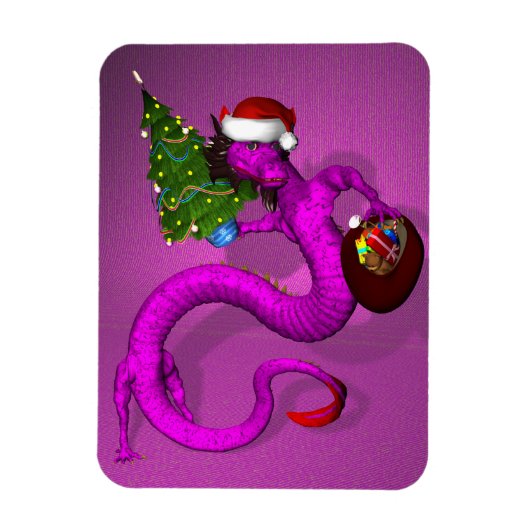 Pink Xmas Dragon Magneet (Verticaal)