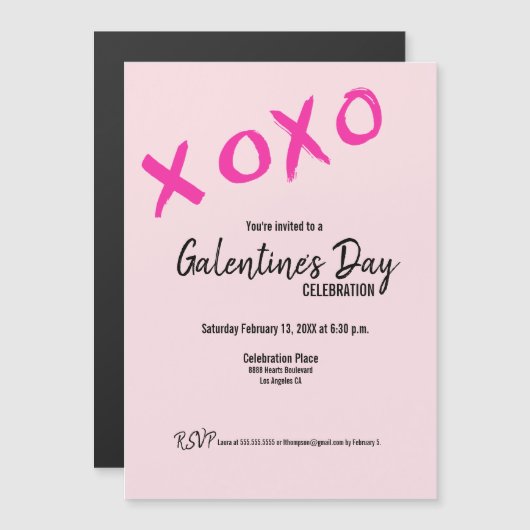 Pink Xoxo Custom Galentine' s Party Magnetische Uitnodiging (Voorkant / Achterkant)