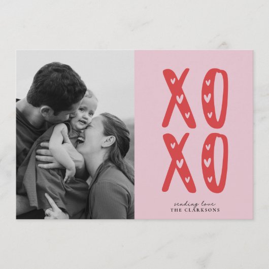 Pink XOXO Modern Valentine’s Day Photo Card Kaart (Voorkant)