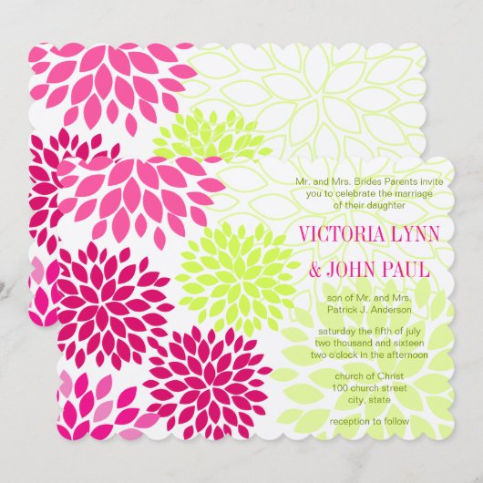 Pink Yarrow Floral Chrysanthemum Wedding Invites Kaart (Voorkant / Achterkant)