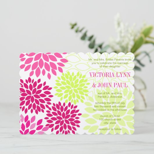 Pink Yarrow Floral Chrysanthemum Wedding Invites Kaart (Staand voorkant)