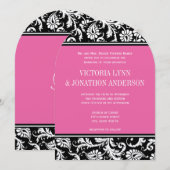 Pink Yarrow Monogram Floral Damask Wedding Kaart (Voorkant / Achterkant)